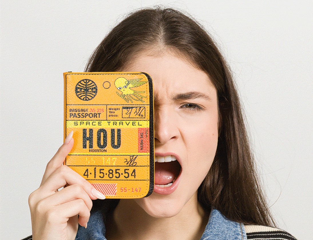 Frida Marigold Leather Passport Cover - Space Travel NYC Print