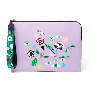 Fidelio Lavender Leather Pouch - Floralia Print