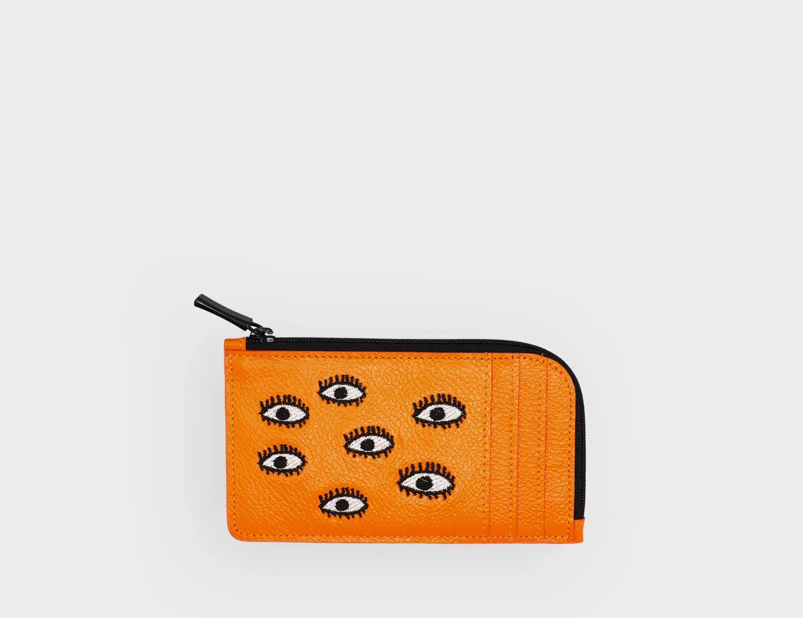 Fausto Wallet Neon Orange - All Over Eyes Print - Front view