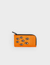 Fausto Neon Orange Leather  Zip-around Cardholder - All Over Eyes Embroidery