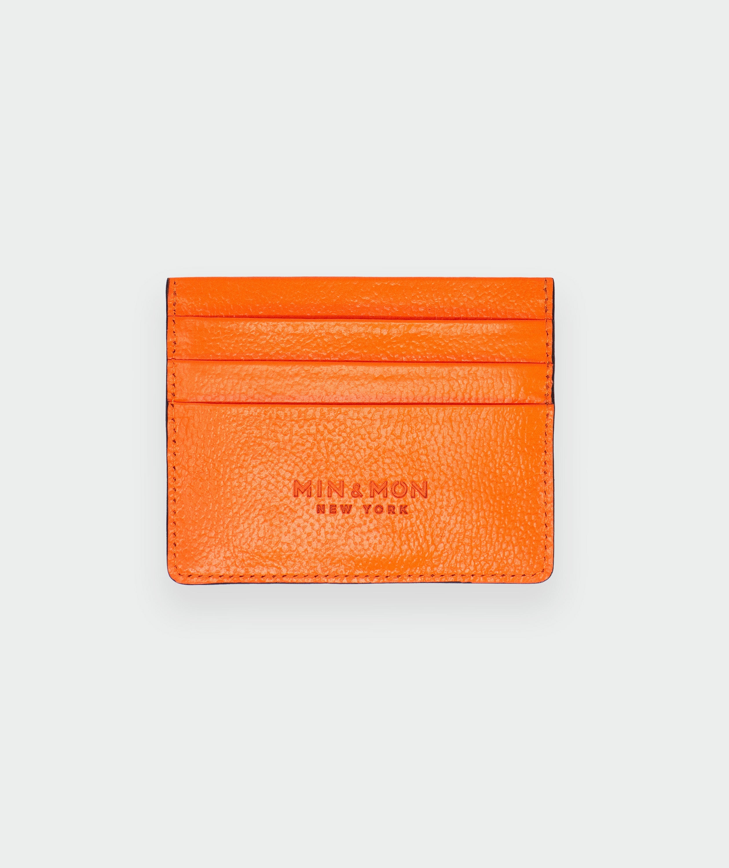 Filium Neon Orange Leather Cardholder - All Over Eyes Embroidery - Back view