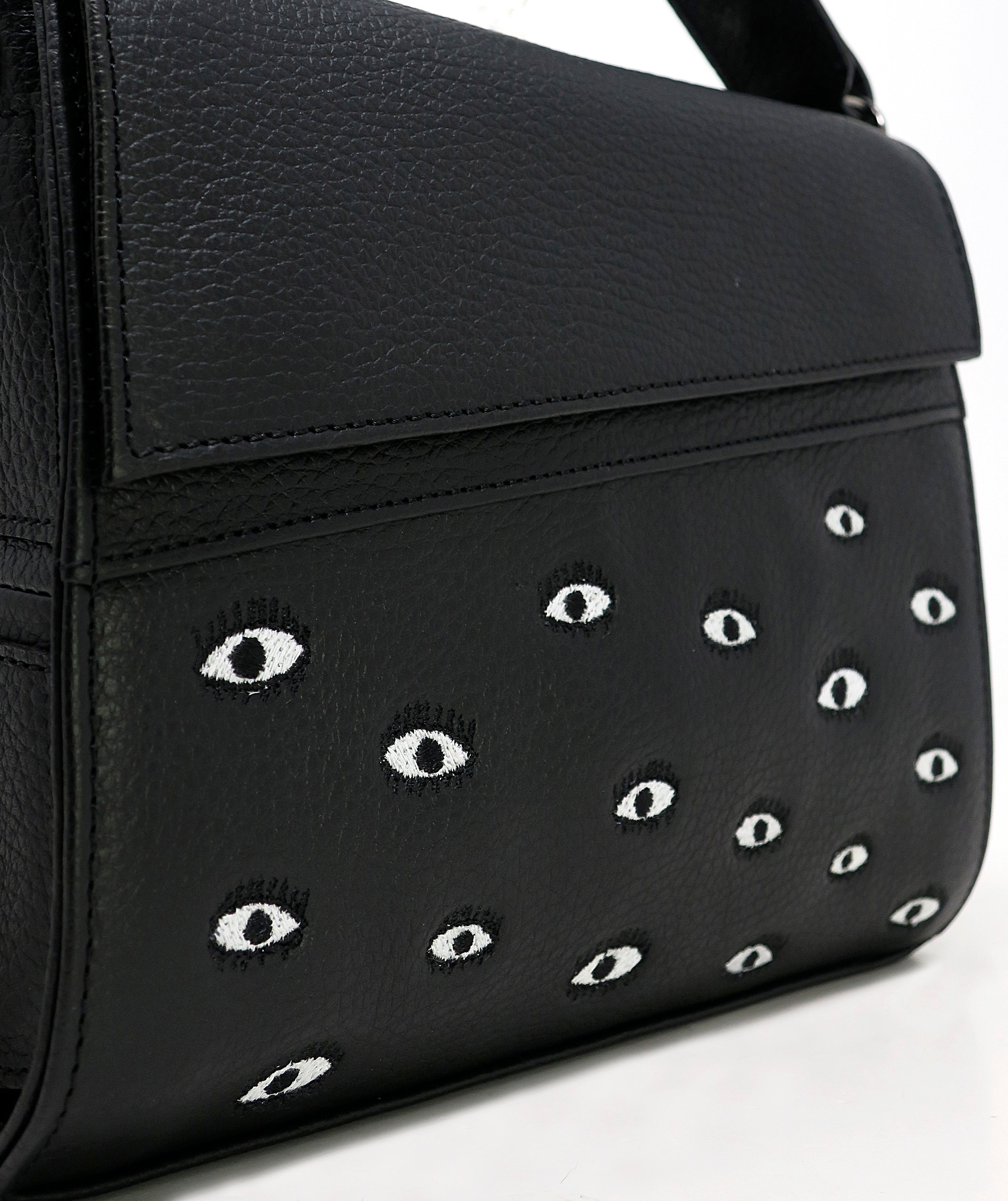 Anastasio Mini Crossbody Handbag Black Leather - All Over Eyes Embroidery - Detail view