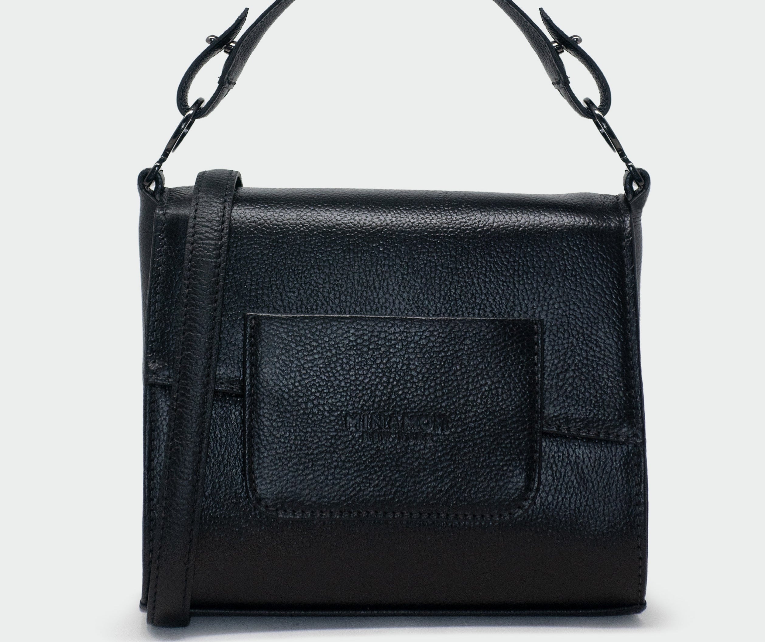 Anastasio Micro Crossbody Handbag Black Leather - Eyes Embroidery Print - Back view