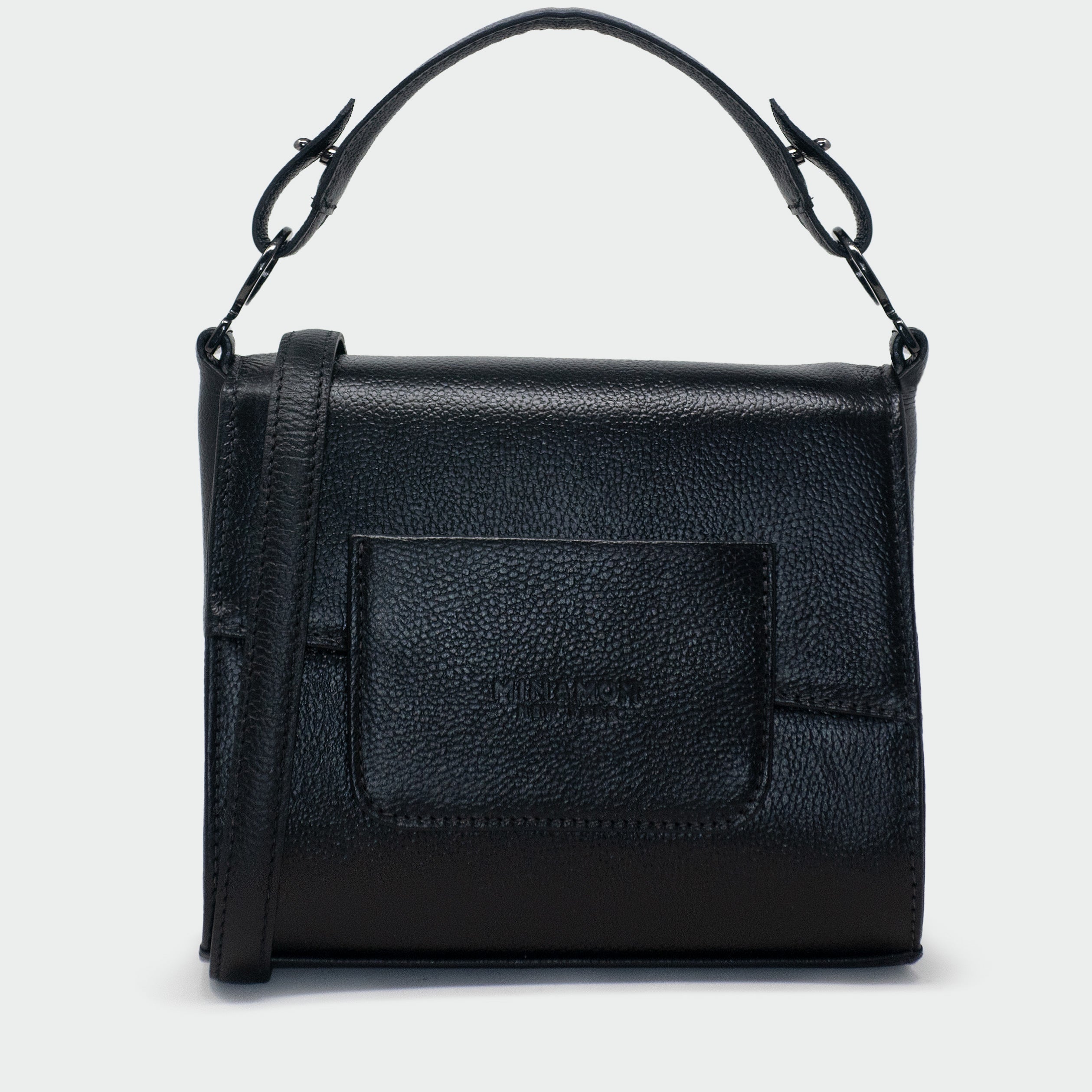 Anastasio Micro Crossbody Handbag Black Leather - Eyes Embroidery Print - Back view