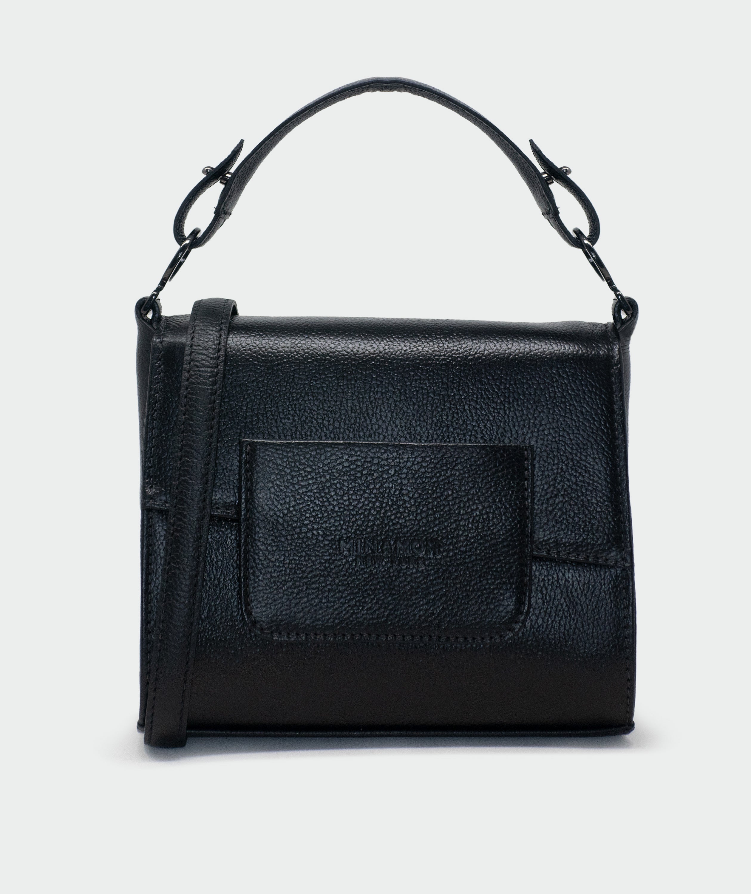 Anastasio Micro Crossbody Handbag Black Leather - Eyes Embroidery Print - Back view