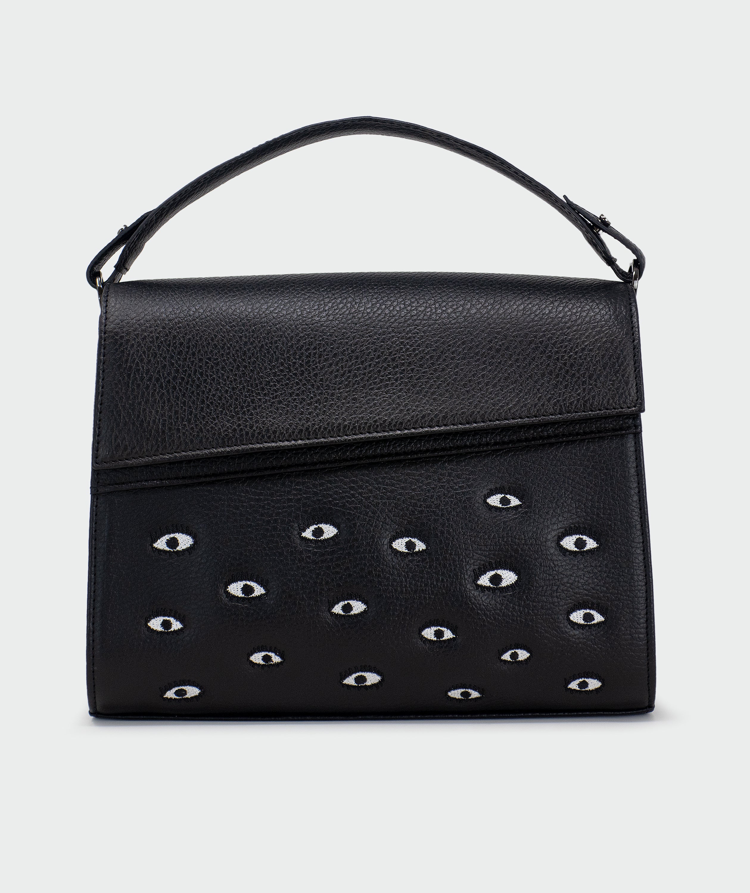 Anastasio Medium Crossbody Handbag Black Leather - Eyes Embroidery - Front view