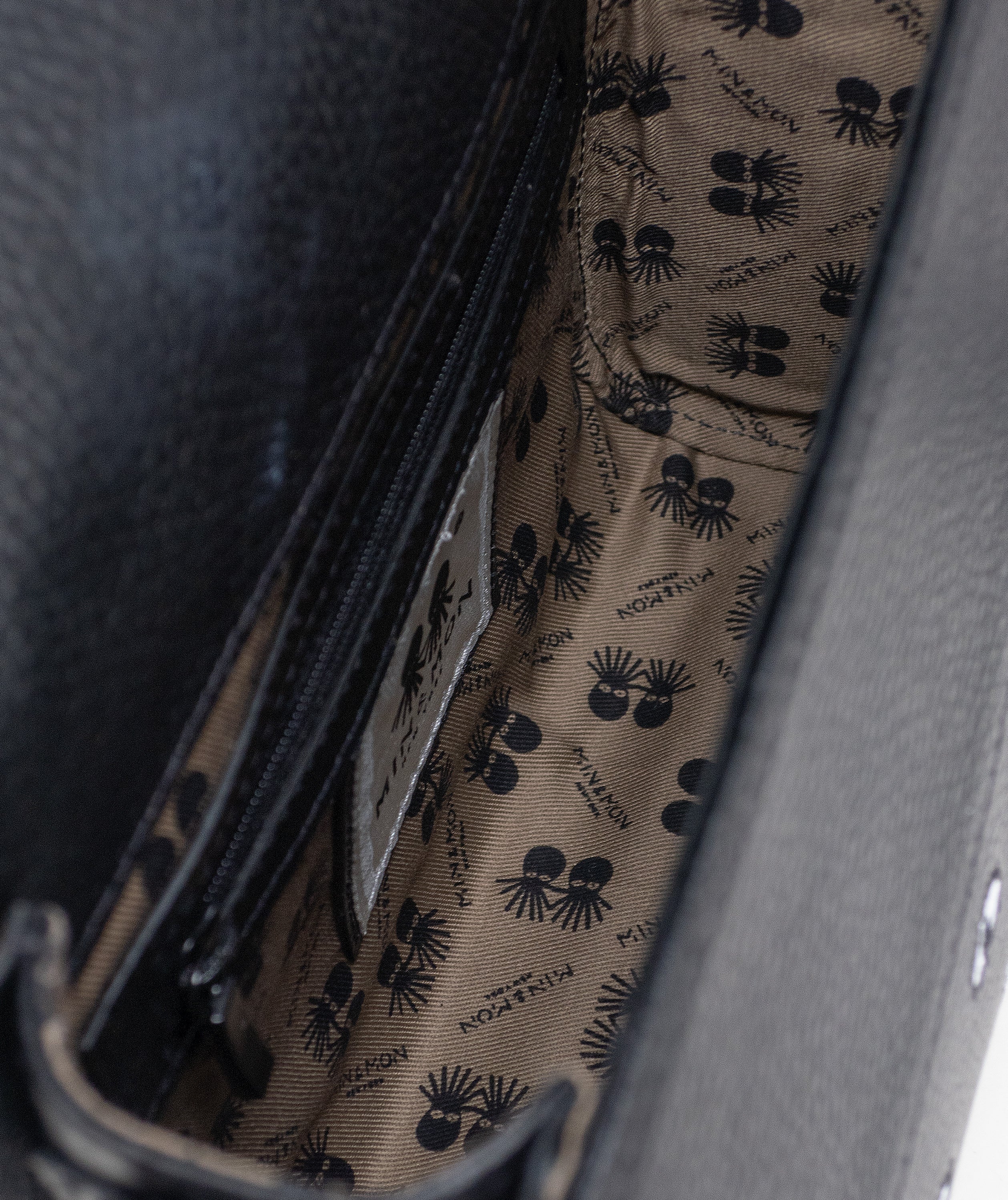 Anastasio Mini Crossbody Handbag Black Leather - All Over Eyes Embroidery - Inside view