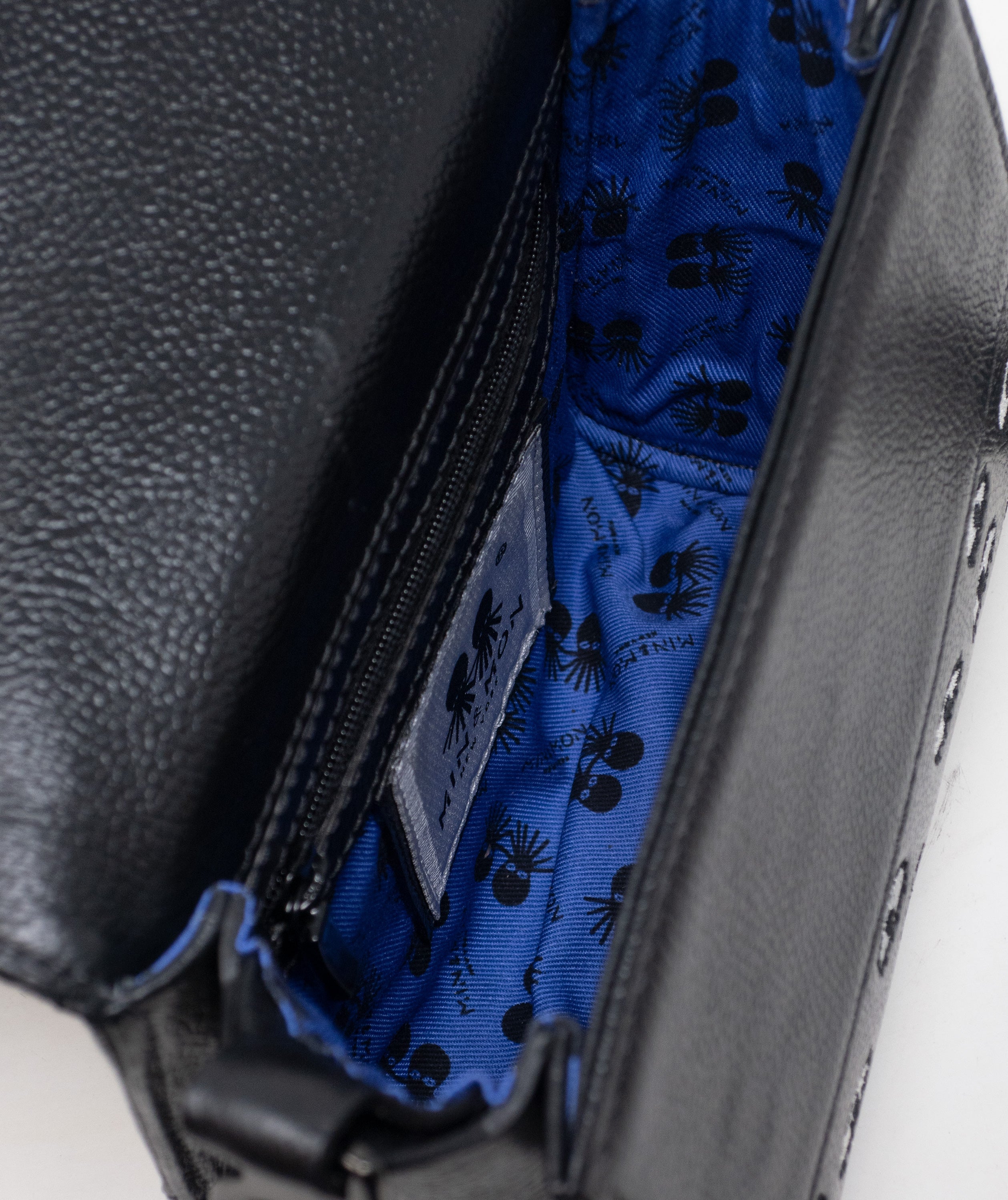 Anastasio Micro Crossbody Handbag Black Leather - Eyes Embroidery Print - Inside view