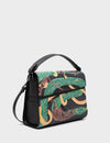 Anastasio Medium Crossbody Handbag Black Leather - Tiger And Snake Print