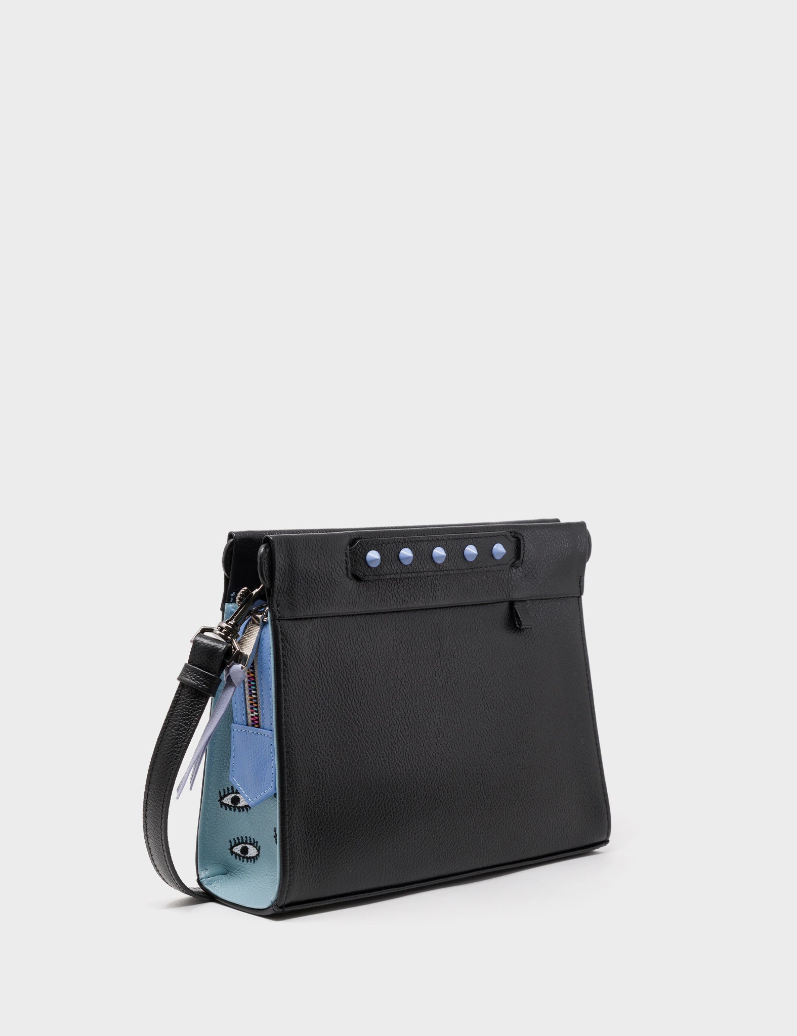 Vali Crossbody Black and Blue Leather Bag - All Over Eyes Embroidery
