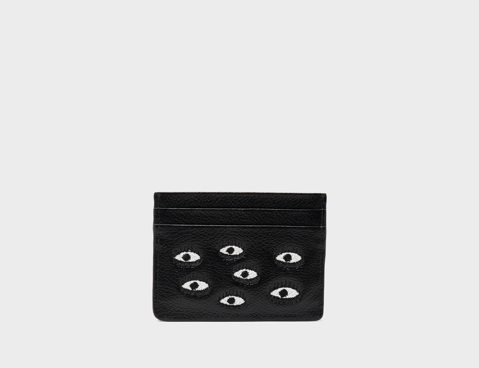 Filium Black Leather Cardholder - All Over Eyes Embroidery - Front