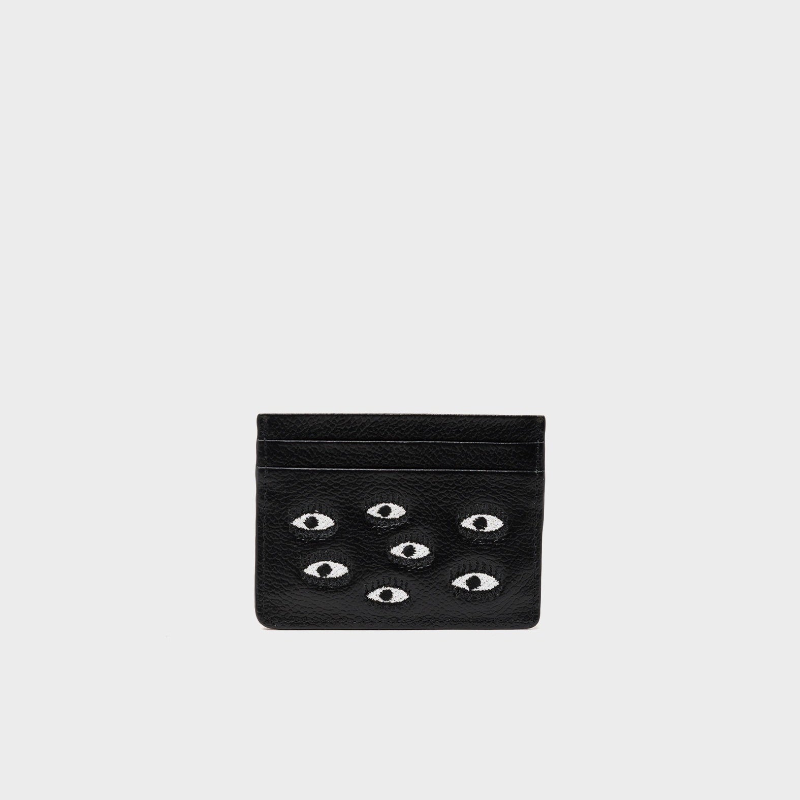Filium Black Leather Cardholder - All Over Eyes Embroidery - Front