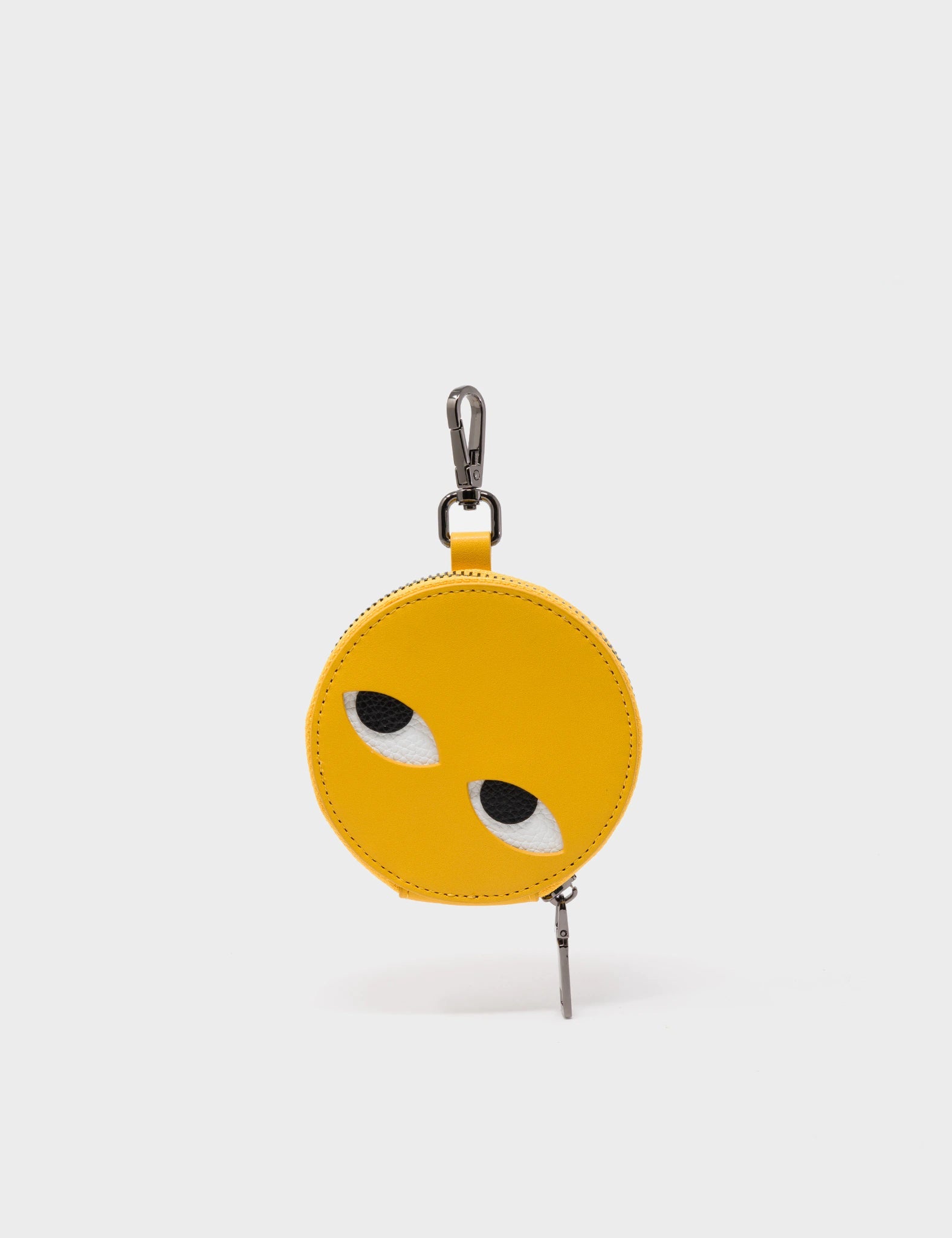 Yellow Leather Pouch Charm - Keychain with Eyes Debossed