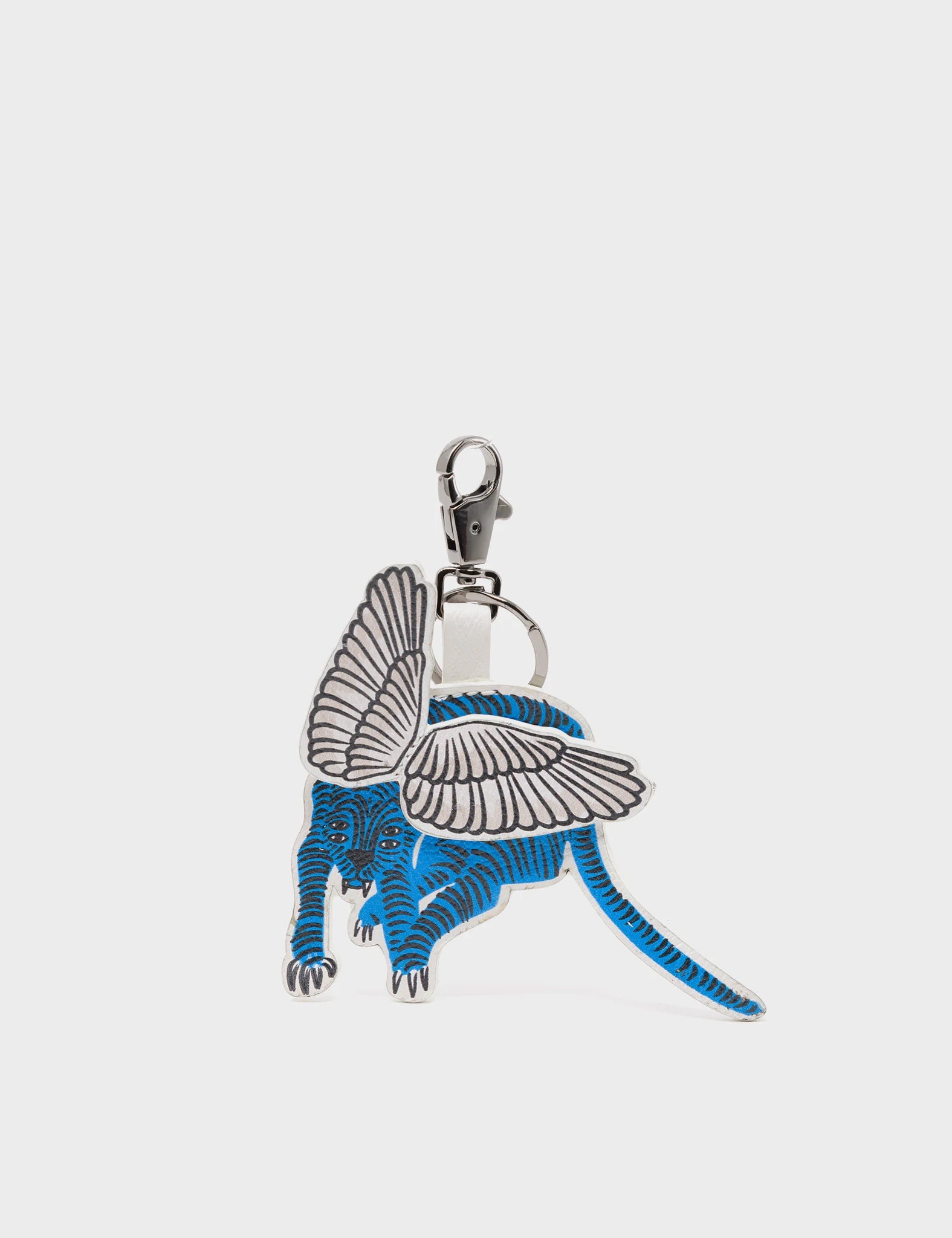 Winged Tiger Leather Keychain - Blue Leather