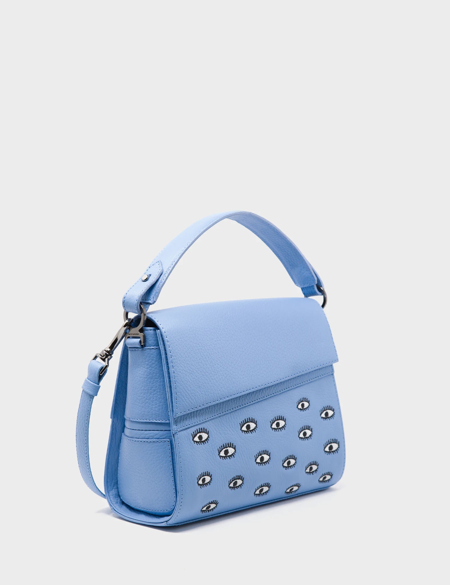 Mini Crossbody Handbag Vista Blue Leather - Eyes Embroidery