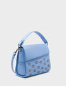 Mini Crossbody Handbag Vista Blue Leather - Eyes Embroidery