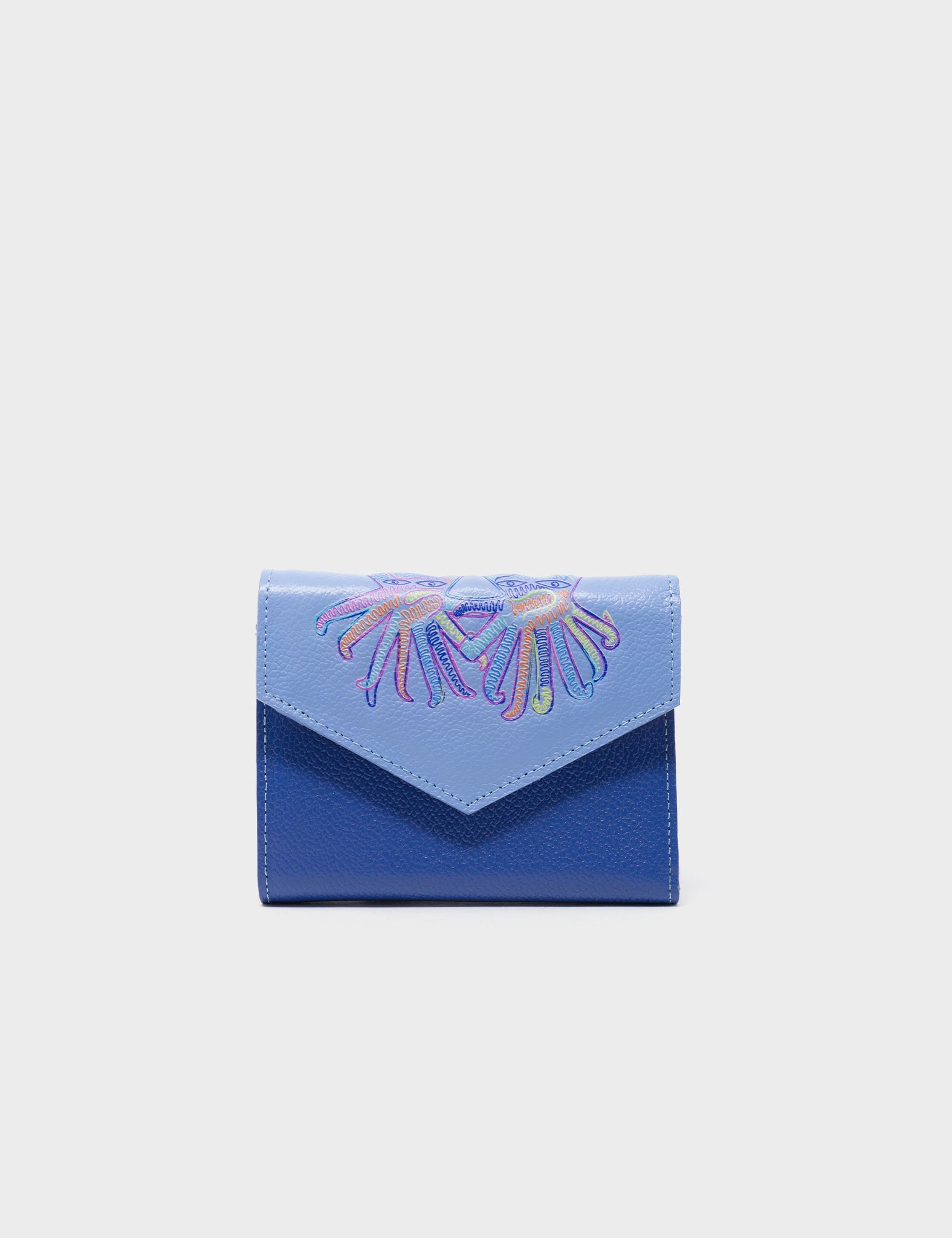 Billfold Blue Wallet With Flap | Multicolored Octopus Design 