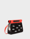 Vali Crossbody Small Black And Red Leather Bag - Eyes Applique Adjustable Handle