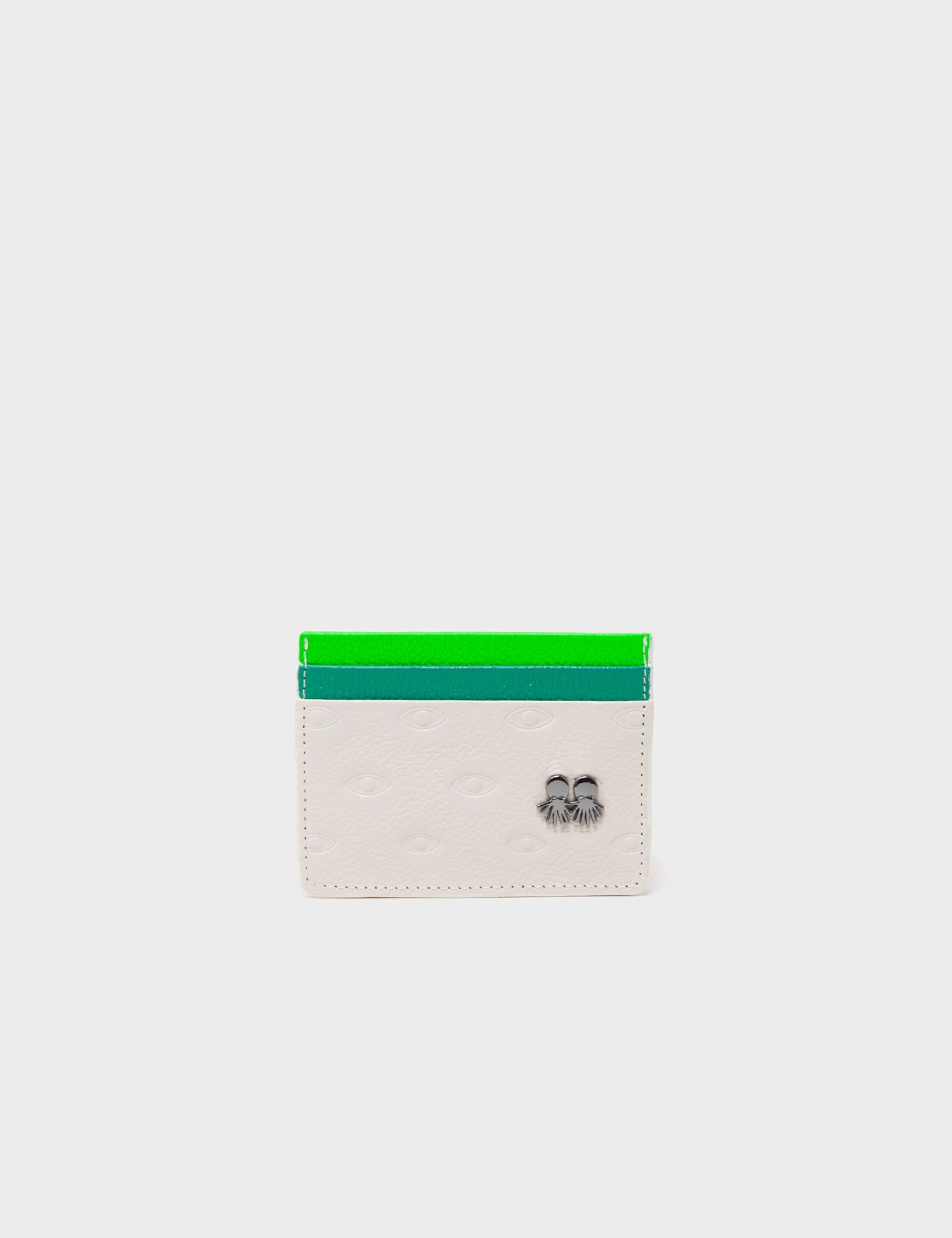 Cream and Green Leather Cardholder Eyes Pattern Debossed