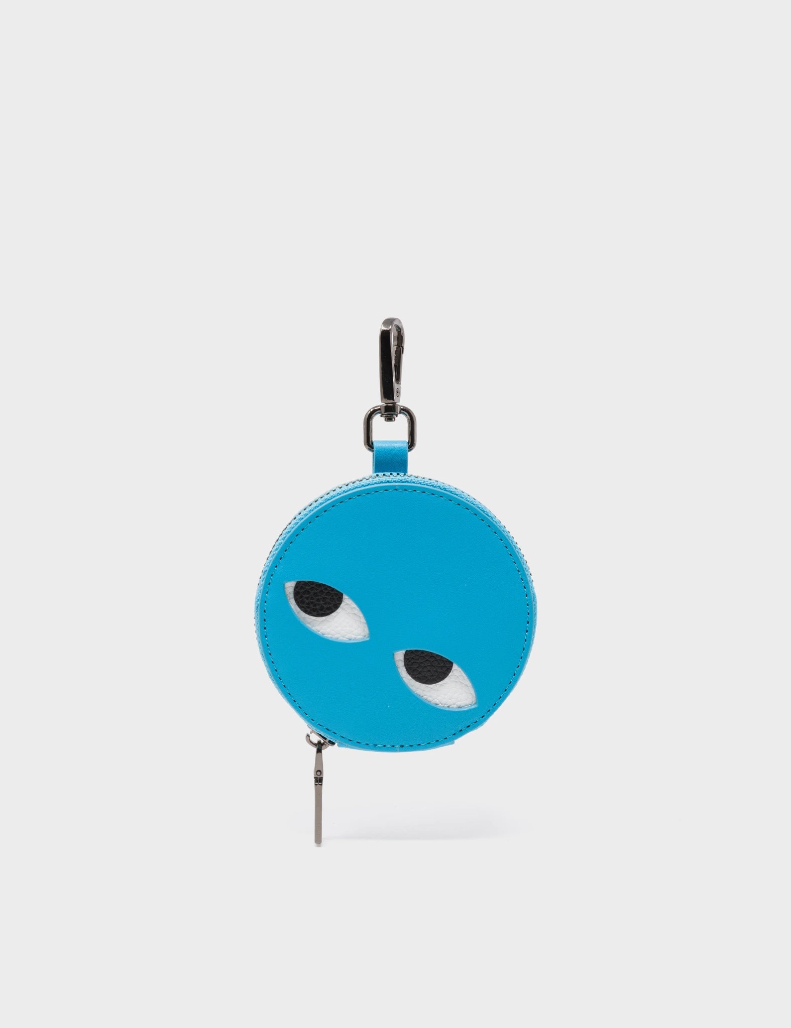 Blue Leather Pouch Charm - Keychain with Eyes Debossed