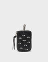 Florence Pouch Charm - Black Leather Keychain Eyes Embroidery - Front view