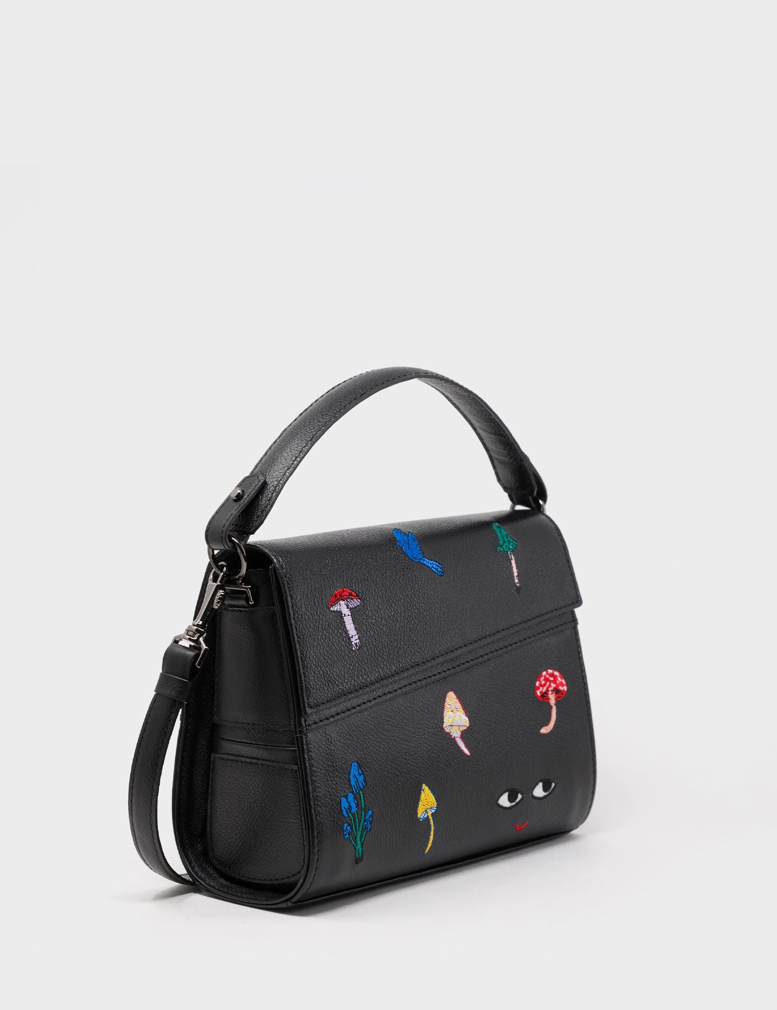 Anastasio Mini Crossbody Handbag Black Leather - Woodlands Embroidery