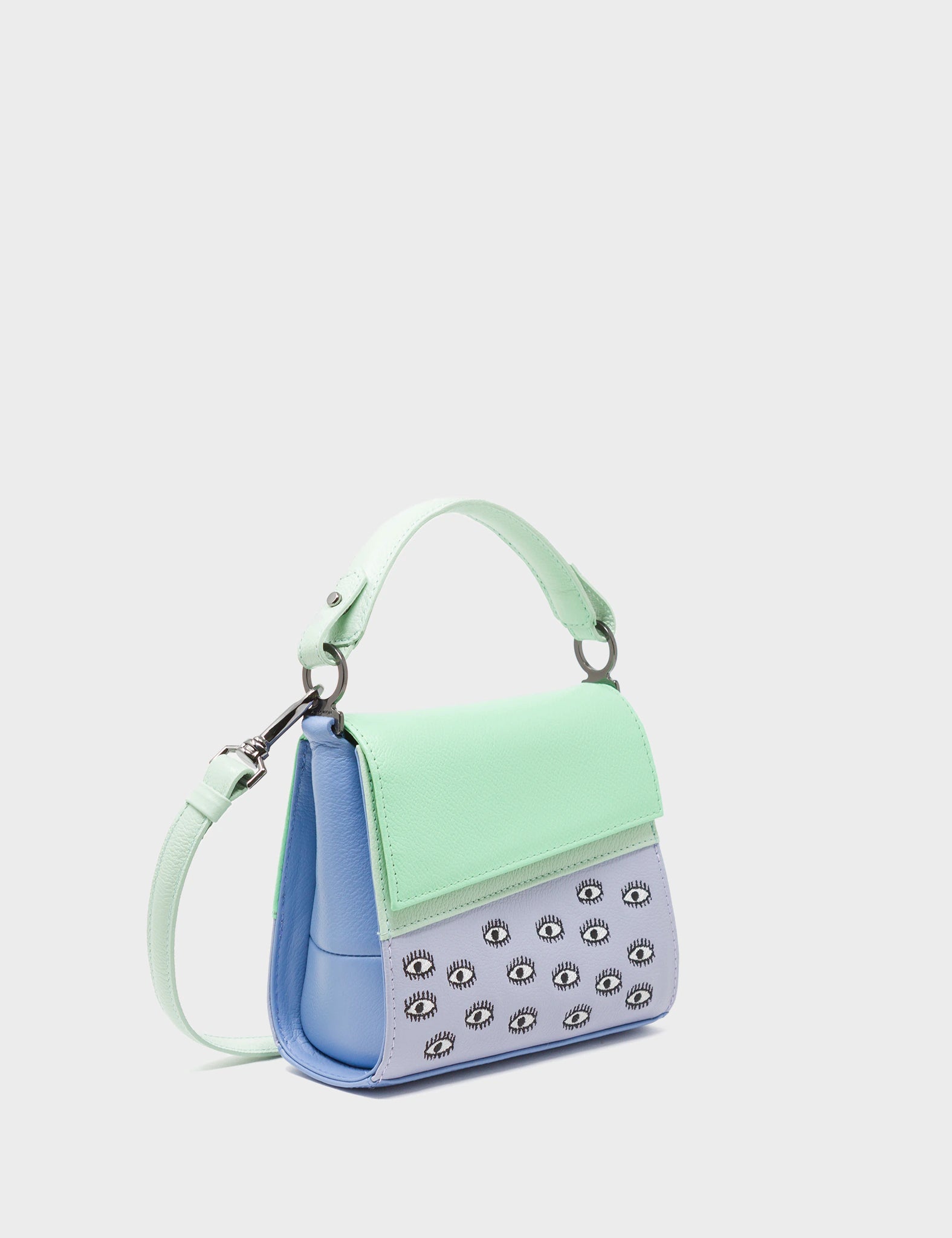 Anastasio Mini Crossbody Handbag Blue and Green Leather - All Over Eyes Embroidery - Main view