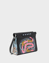 Vali Crossbody Small Black And Stratosphere Blue Leather Bag - Tangle Rumble Print