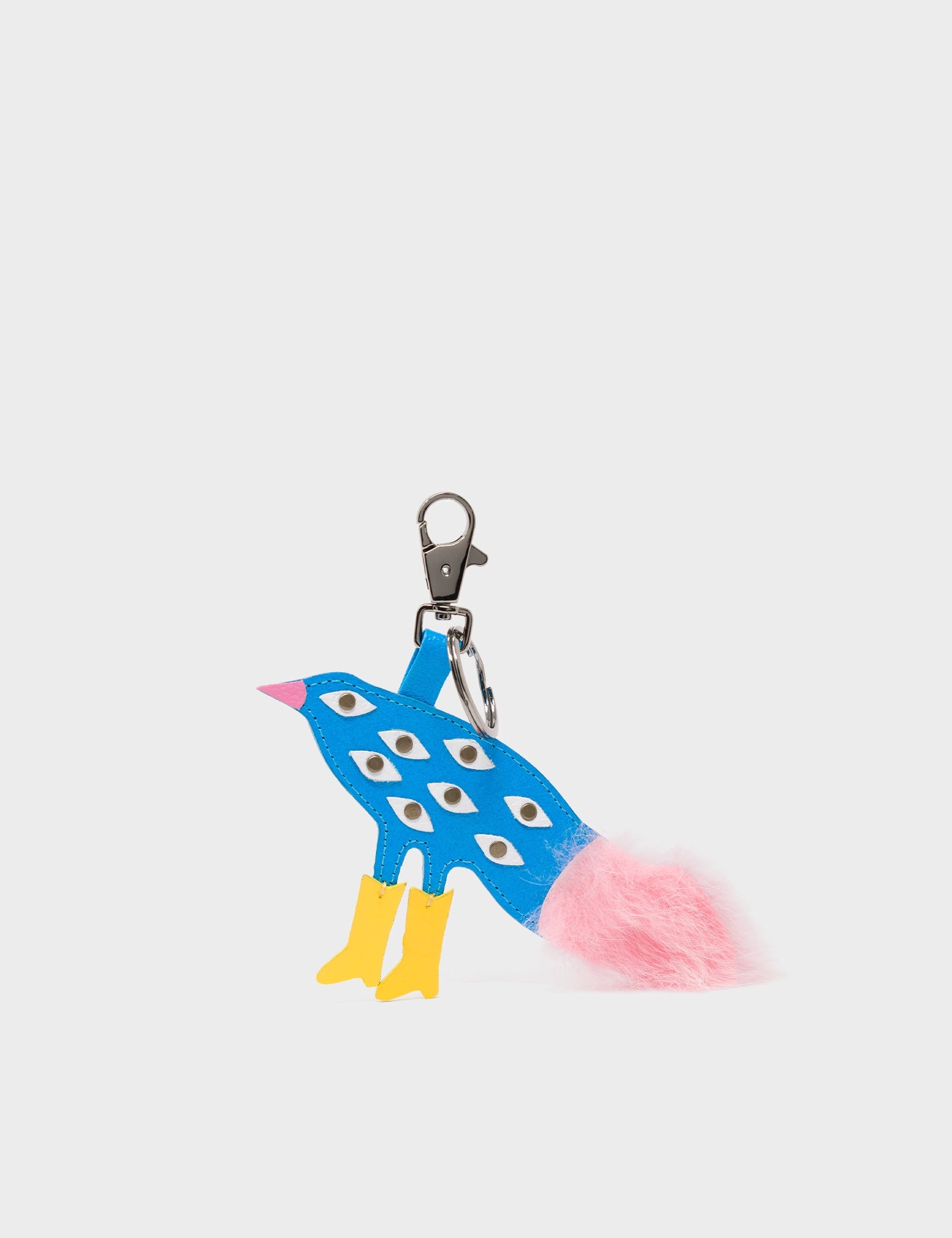 Bird In Boots Charm - Blue Leather Keychain