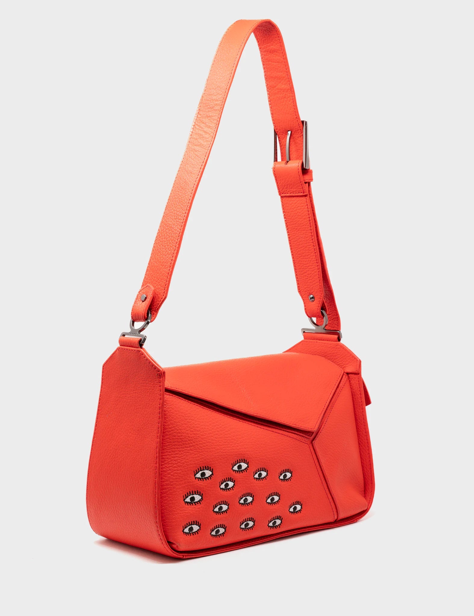 Shoulder Strap - Neon Orange Leather All Over Eyes Embroidery – Min & Mon