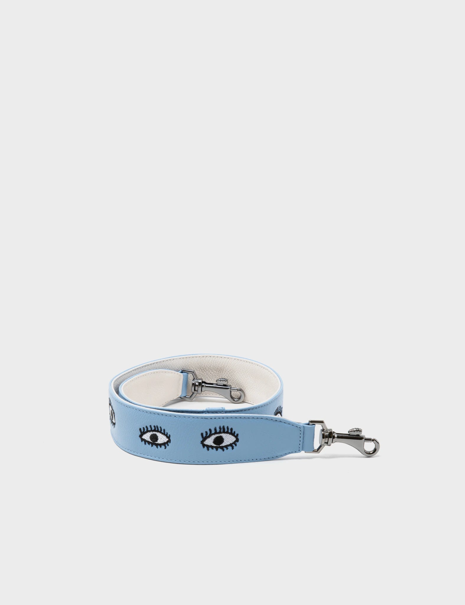 Detachable Short Sky Blue Leather Strap | Eyes Embroidery Design
