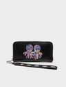 Zip-around Wallet Clutch Black Leather Multicolored Octopus