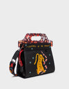 Vali Black Leather Crossbody Handbag Plastic Handle - Tiger And Snake Print