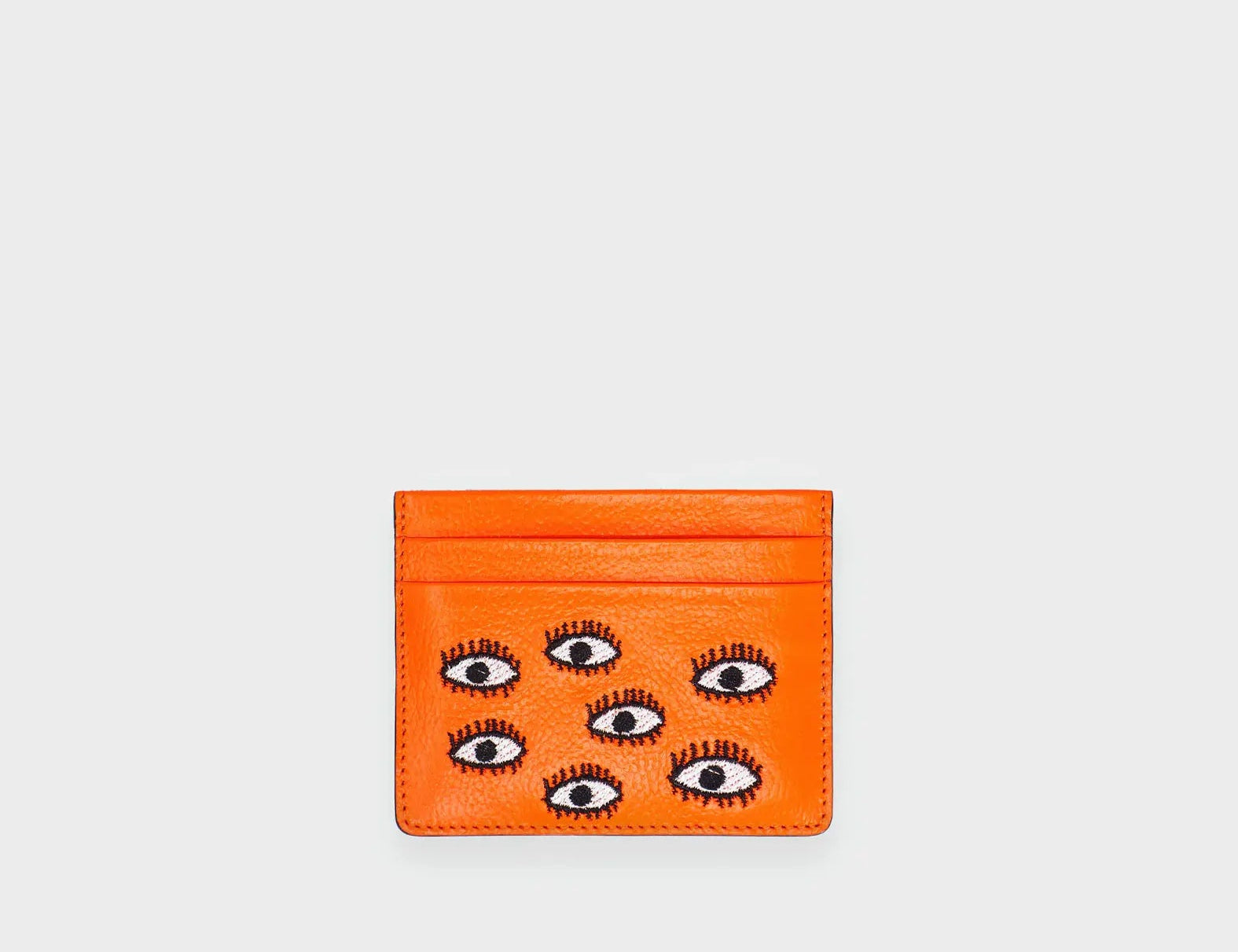 Filium Neon Orange Leather Cardholder -  Front viewAll Over Eyes Embroidery - Front view