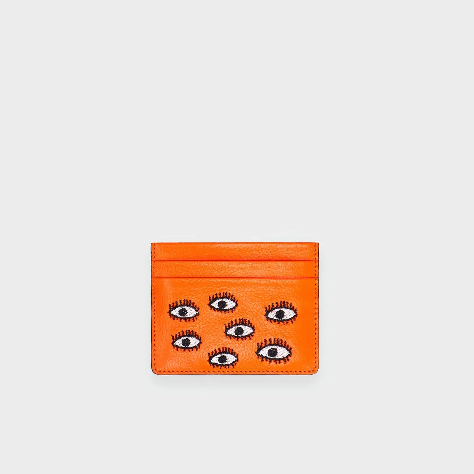 Filium Neon Orange Leather Cardholder -  Front viewAll Over Eyes Embroidery - Front view
