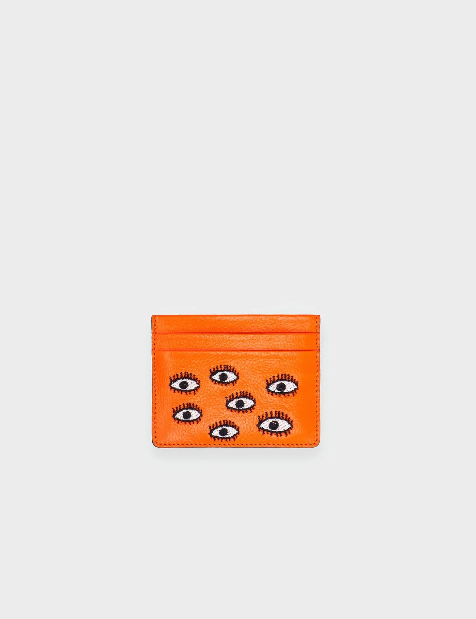 Filium Neon Orange Leather Cardholder -  Front viewAll Over Eyes Embroidery - Front view
