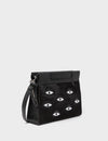 Vali Crossbody Small Black Leather Bag - Eyes Applique Adjustable Handle