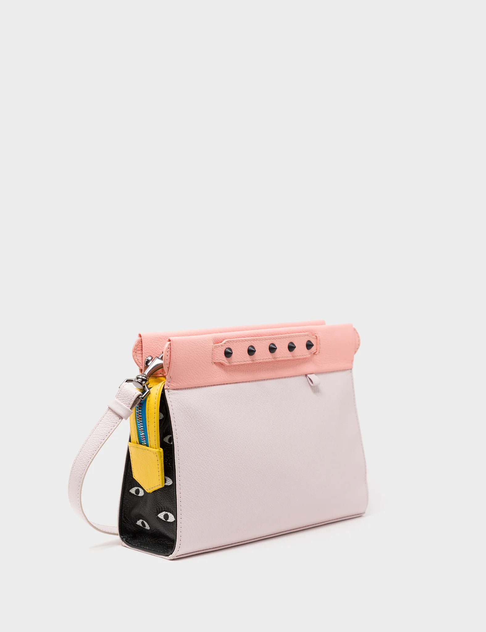 Crossbody Powder Pink Leather Bag Eyes Embroidery multicolored zipper