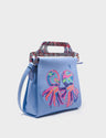 Crossbody Blue Leather Handbag Multicolored Octopus Design