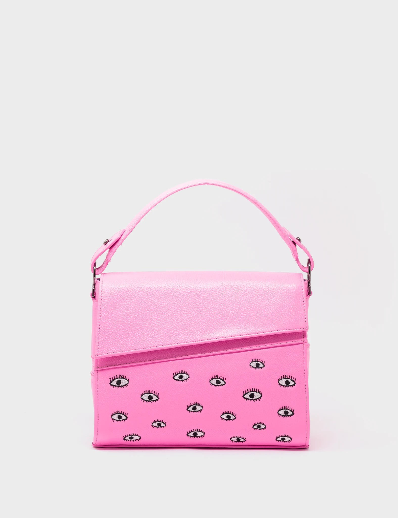 Anastasio Mini Crossbody Handbag Bubblegum Pink Leather - All Over Eyes Embroidery - Front view