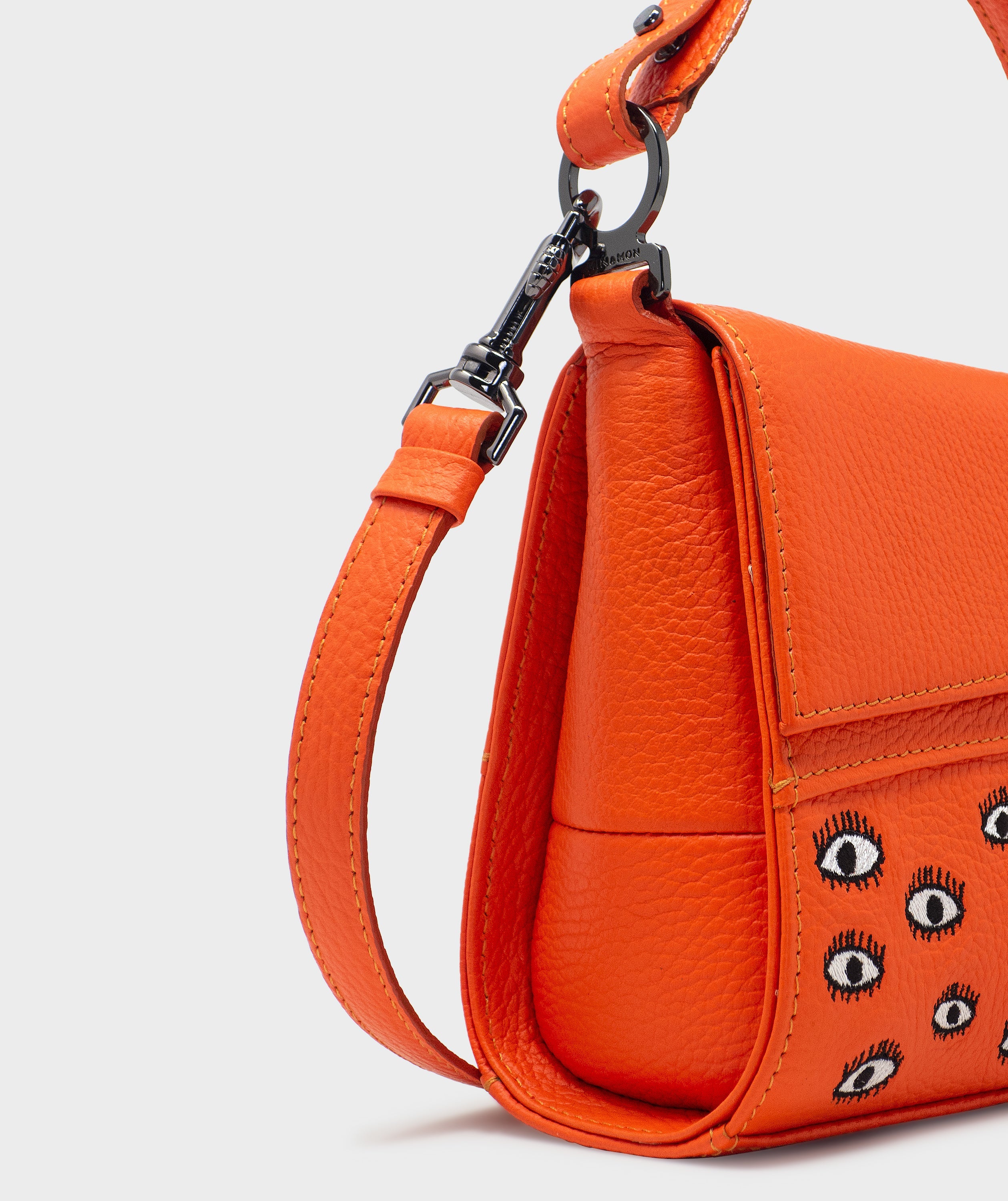 Anastasio Micro Crossbody Handbag Neon Orange Leather - Eyes Embroidery - SIde view