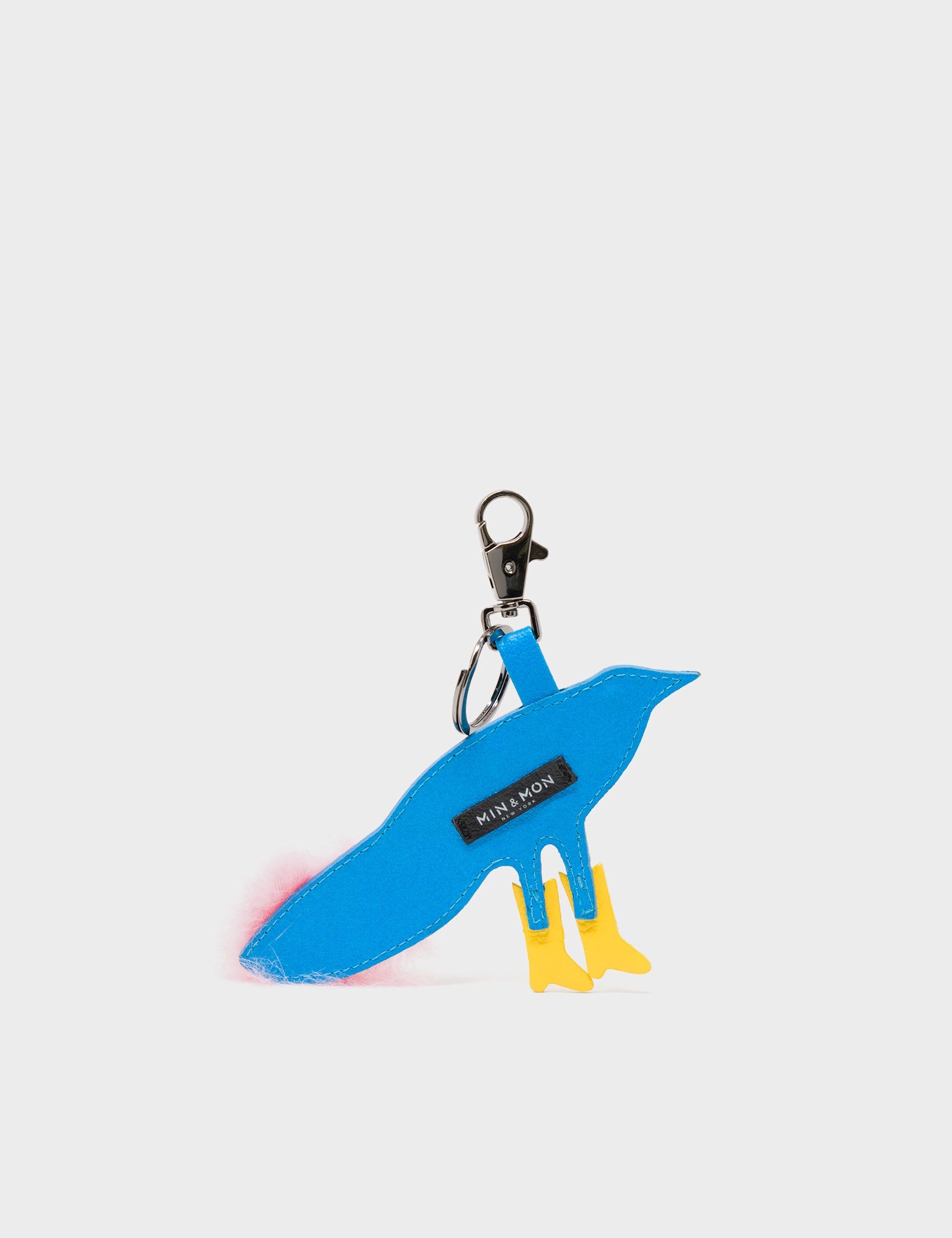 Bird In Boots Charm - Blue Leather Keychain - back 