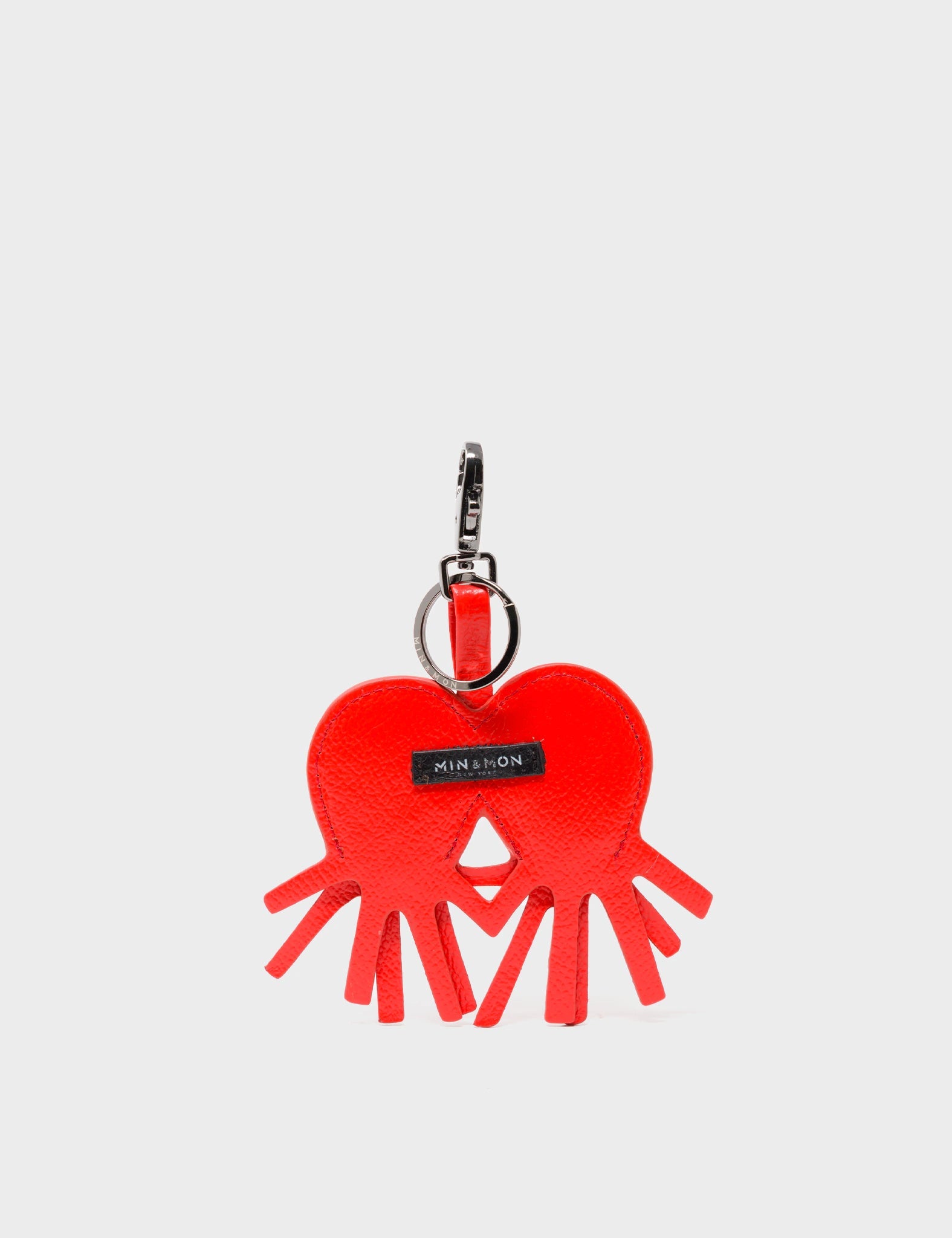 Octopus Charm - Fiesta Red Leather Keychain - Back