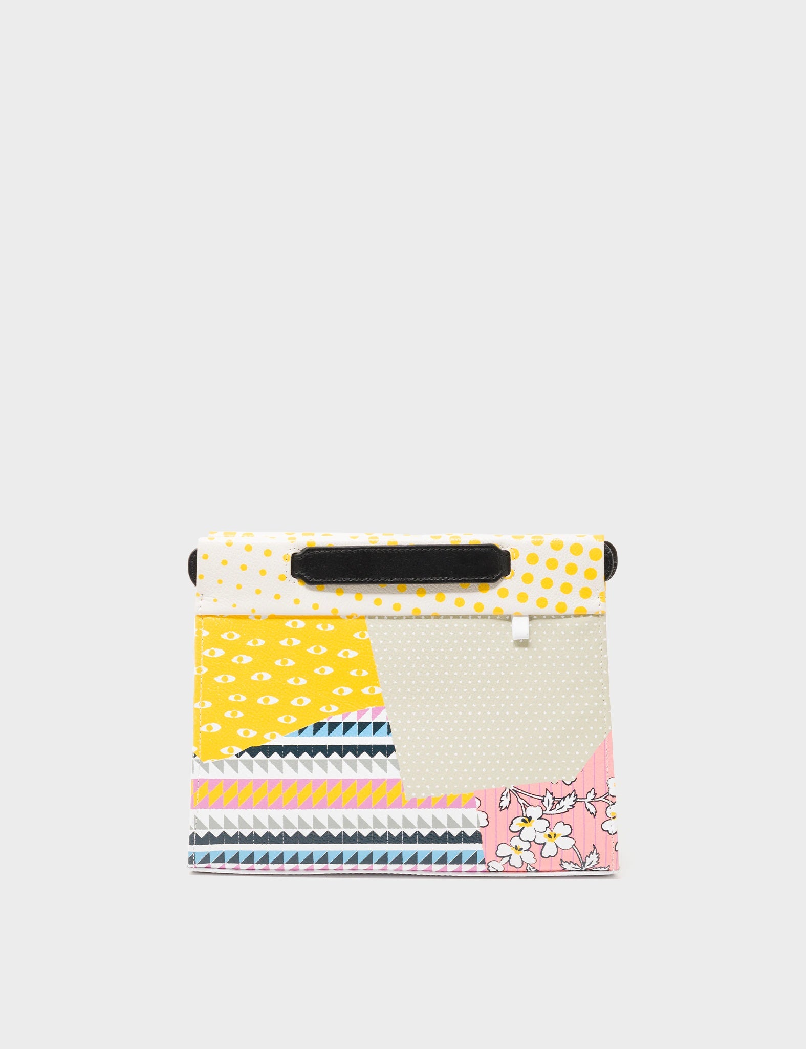 Vali Crossbody Small Cream Leather Bag - Collage print - Front