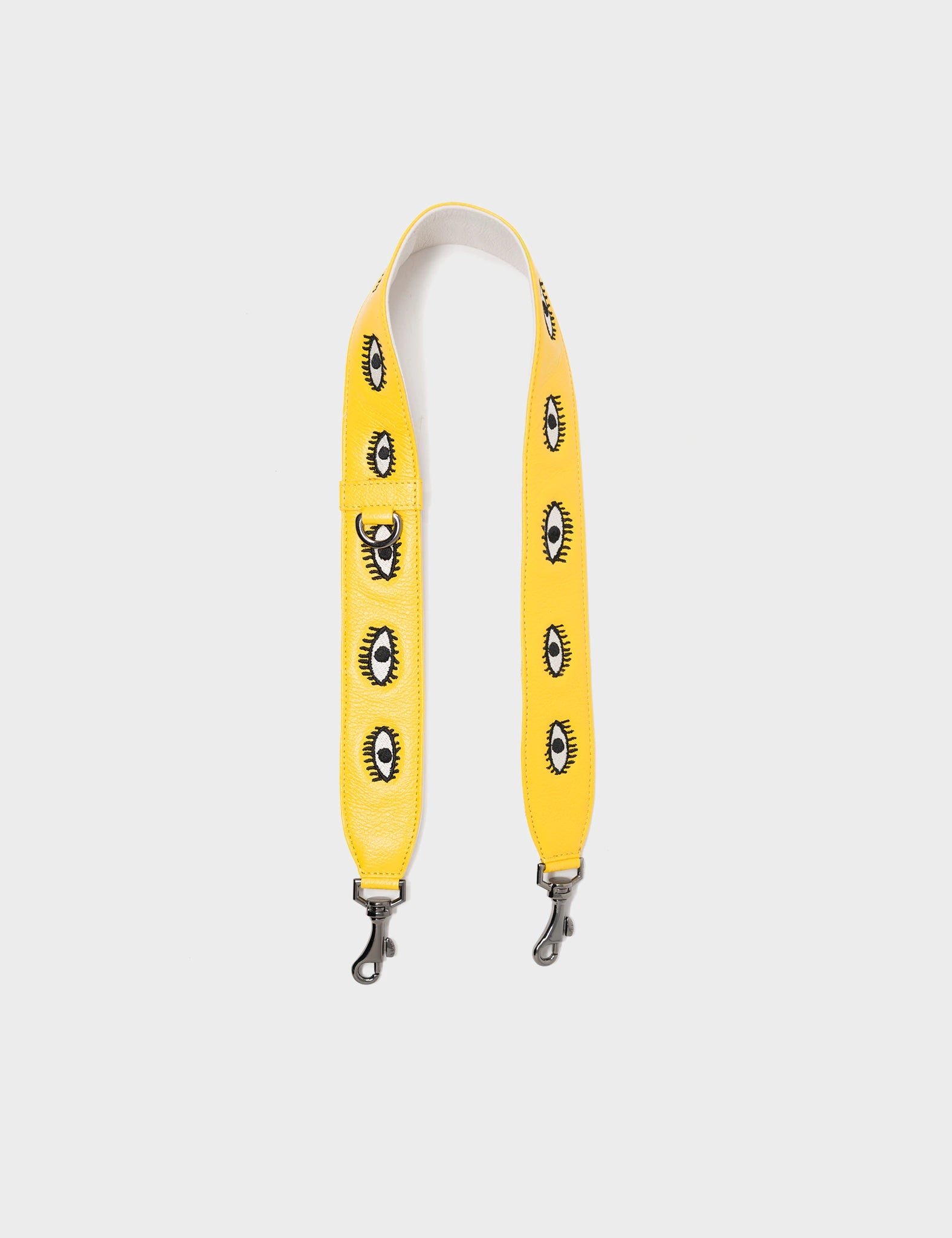 Detachable Short Balloon Yellow Leather Strap | Eyes Embroidery Design - Front