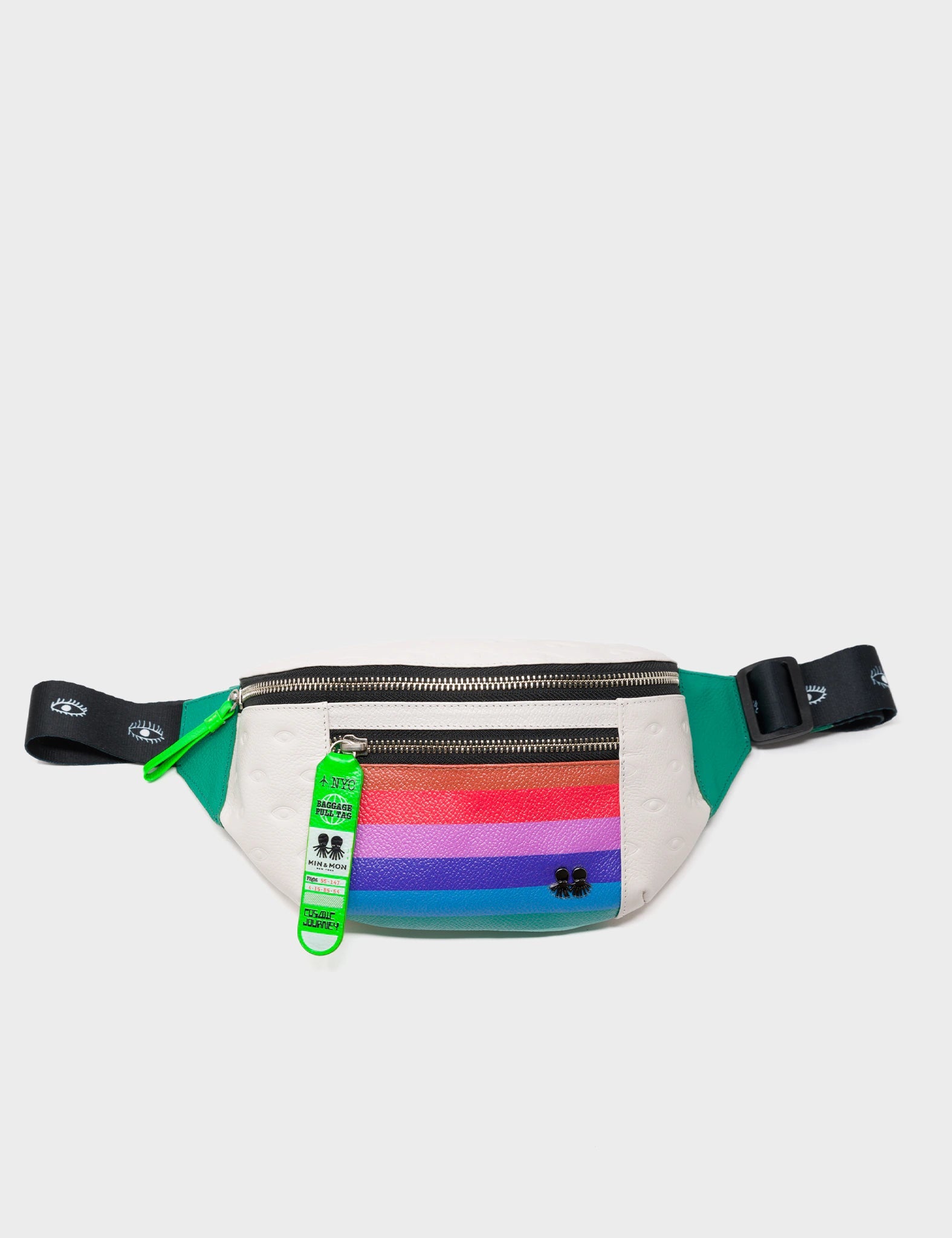 Harold Fanny Pack Cream Leather - Eyes Pattern Debossed - front