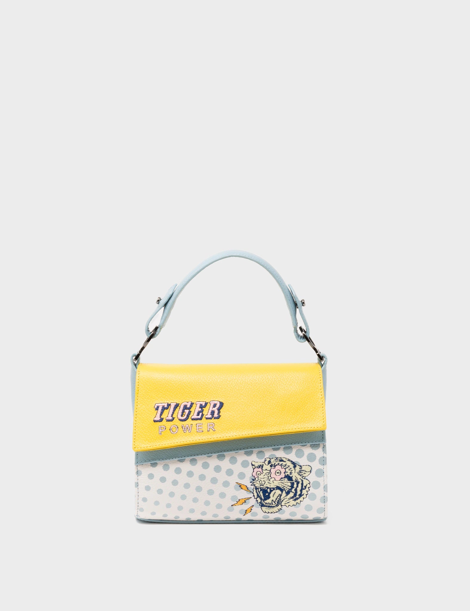 Anastasio Micro Crossbody Handbag Cream and Yellow Leather - Herocity Tiger Power Embroidery - Front view