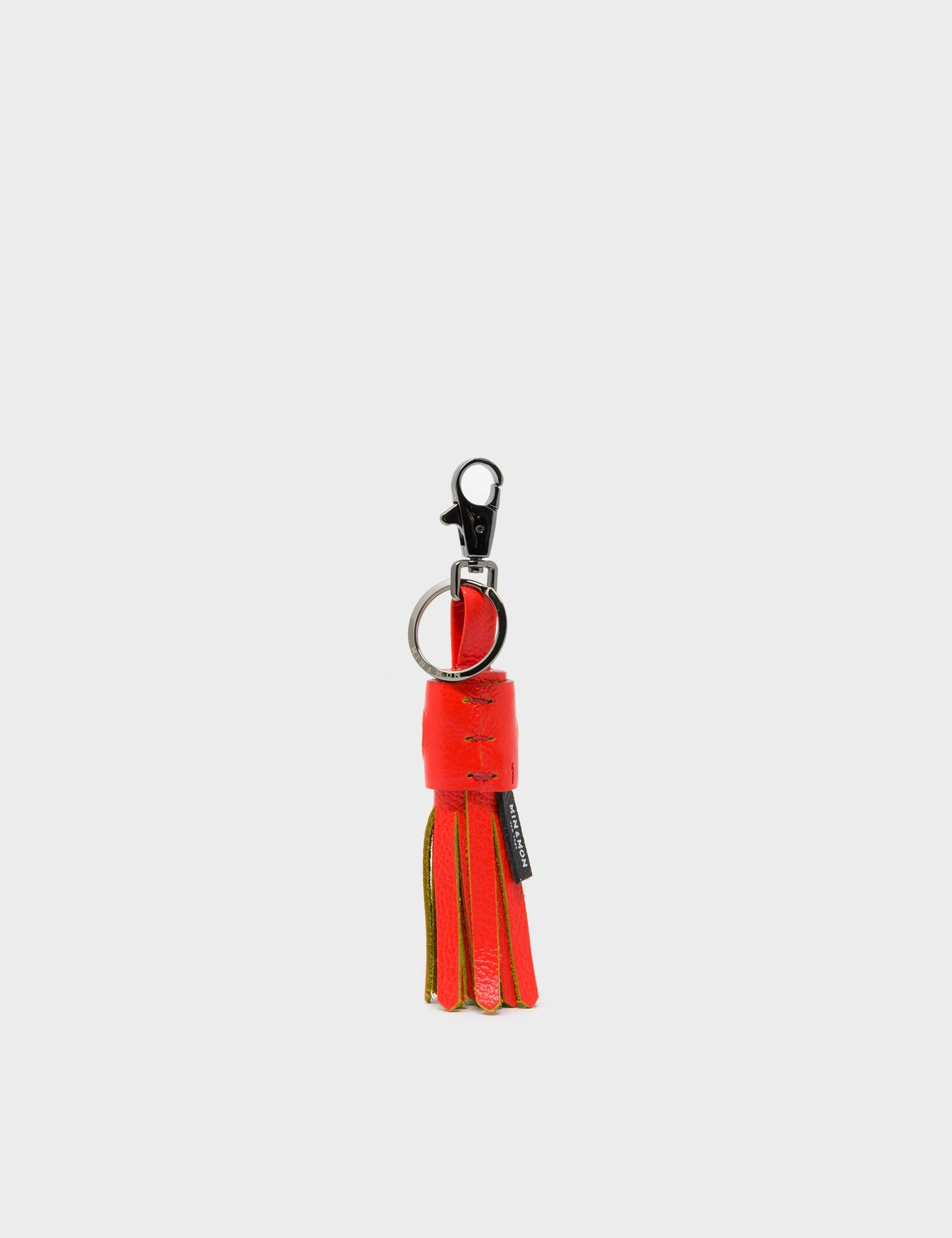 Tassel Squid Callie Marie Hue Charm - Fiesta Red Leather Keychain - Back 
