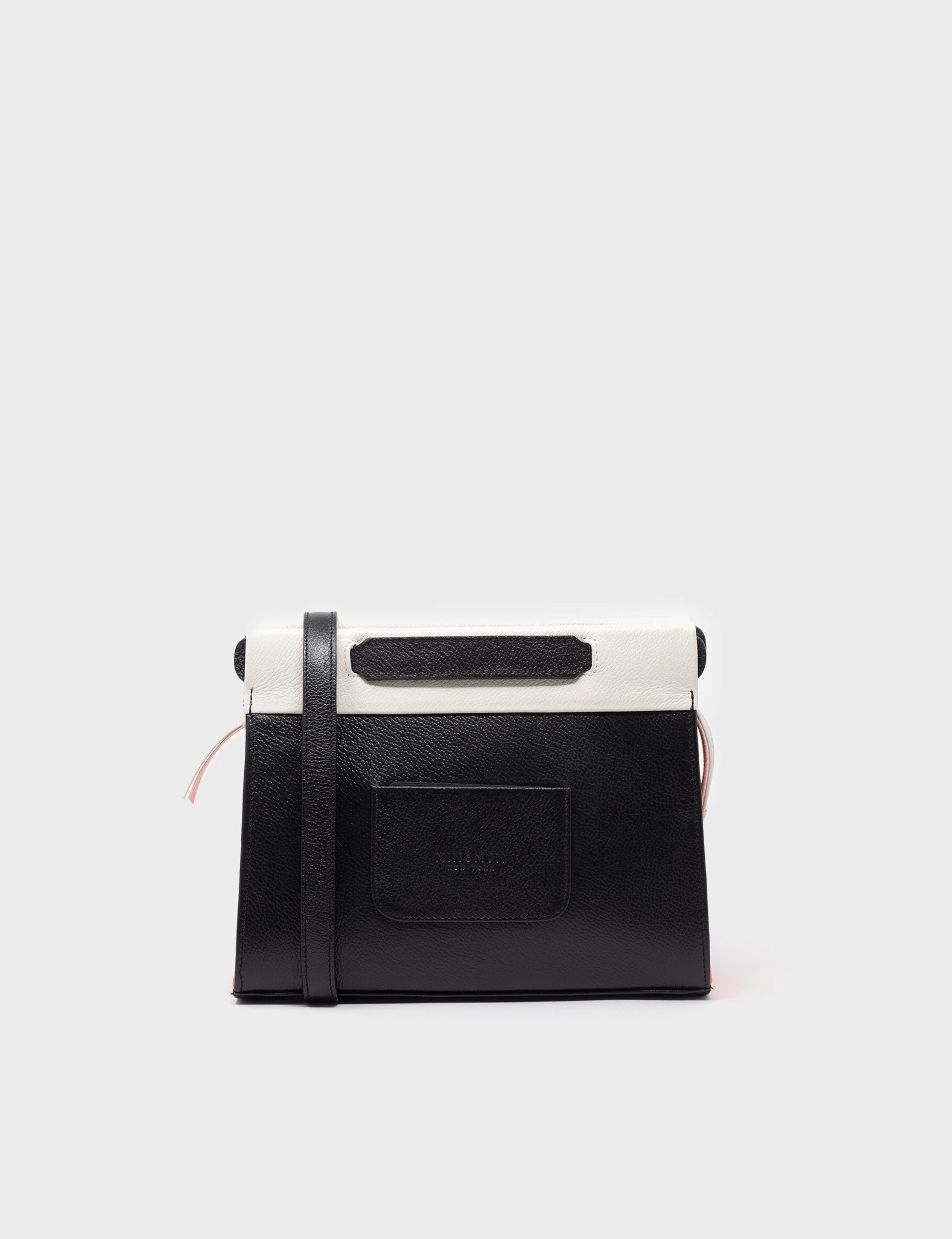 Vali Crossbody Small Black And Neon Orange Leather Bag - Eyes Applique Adjustable Handle - Back view