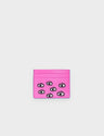 Filium Bubblegum Pink Leather Cardholder - All Over Eyes Embroidery - Front view
